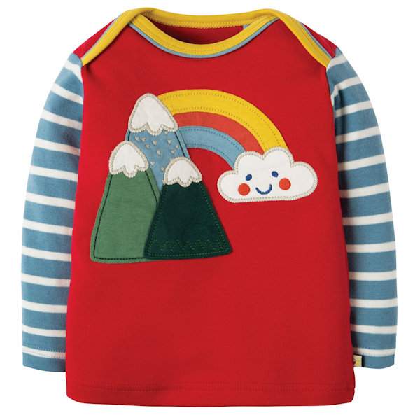 Shirt van organisch katoen met bergjes en een regenboog