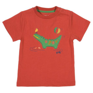 Rood shirt van organisch katoen met krokodil en vogeltje