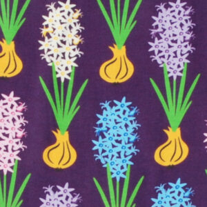 Paarse salopette van organisch katoen met hyacinten