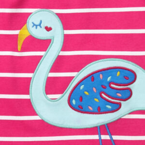 gestreepte jurk van biokatoen met flamingo