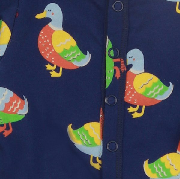 Blauw speelpak van biokatoen met eendjes